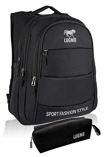 LUGMO حقيبة مدرسية سوداء للمدرسة الثانوية - 4 جيوب، مقاومة للماء وحامل قلم مبطن