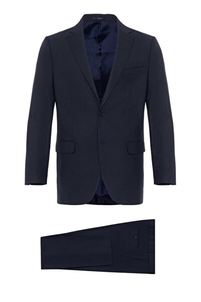 SÜVARİ Lacivert Regular Düz Mono Yaka 4 Drop Takım Elbise