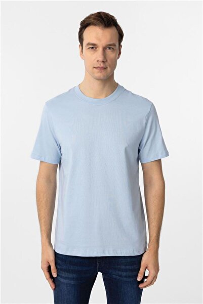 SÜVARİ Buz Mavi Regular Düz Bisiklet Yaka Tişört