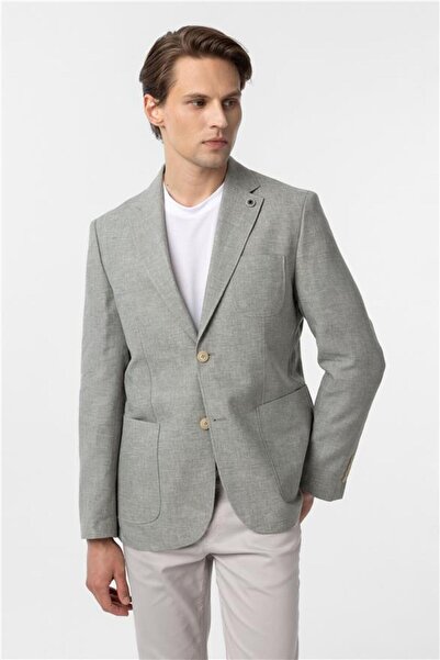 SÜVARİ Su Yeşili Slim Düz Mono Yaka 6 Drop Ceket