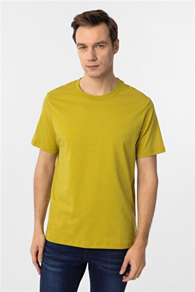 SÜVARİ Koyu Haki Regular Düz Bisiklet Yaka Tişört