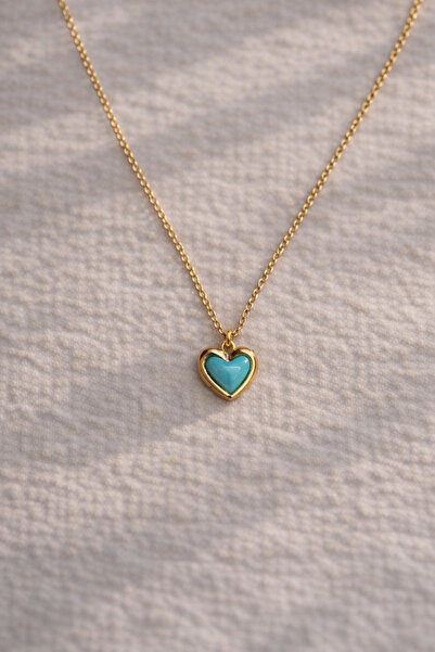 Owentis قلادة فيراوز بتفاصيل قلب أزرق ذهبي فولاذي - لا تسبب تسود