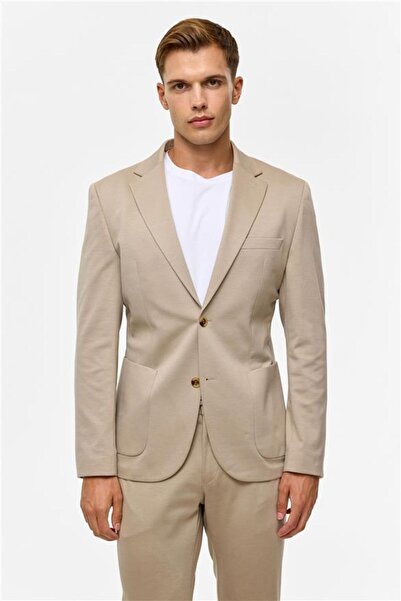 SÜVARİ Bej Slim Düz Mono Yaka 6 Drop Takım Elbise