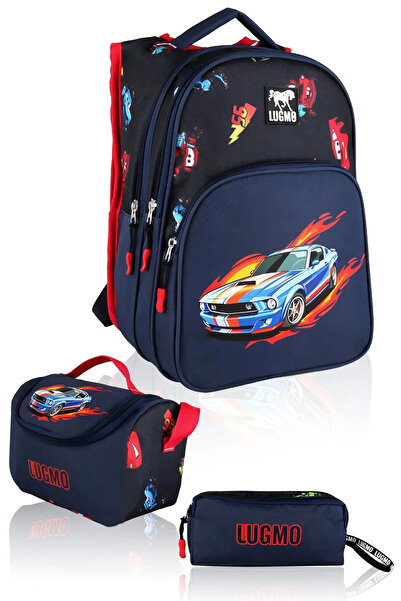 LUGMO 3 Lü İlkokul Çanta Seti Erkek Çocuk Çantası Astarlı Pedli Araba