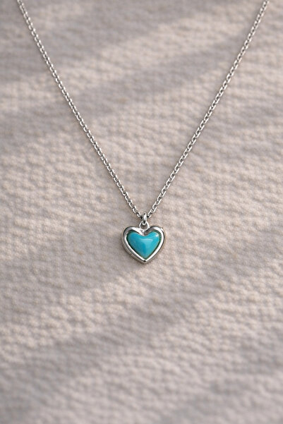 Owentis قلادة فيراوز من الفولاذ الفضي الأزرق على شكل قلب - لا تسبب تسود