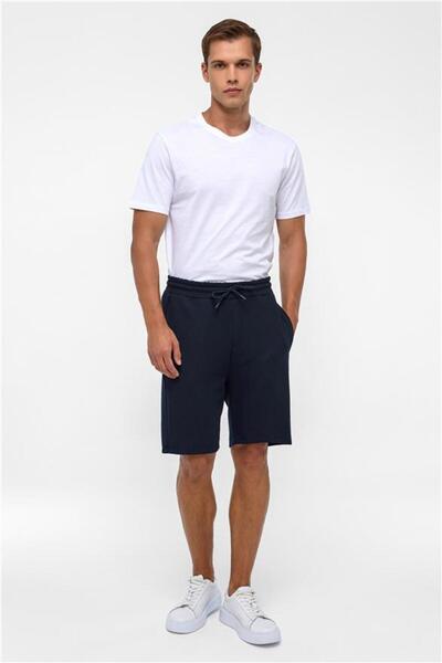 SÜVARİ Lacivert Regular Armürlü Örme Şort