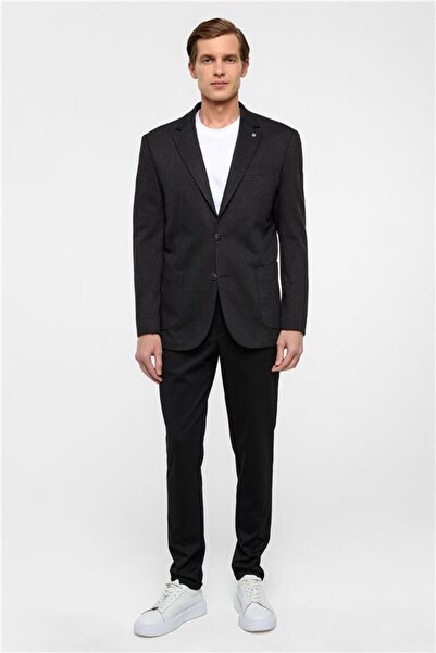 SÜVARİ Siyah Regular Mono Yaka 6 Drop Ceket