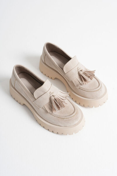 Zerenyus حذاء ميلورا بريميوم النسائي اليومي من جلد الغزال البيج