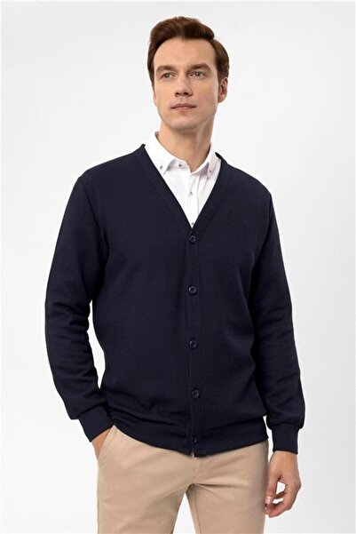 SÜVARİ Lacivert Regular Kapitone Düğmeli Yaka Hırka