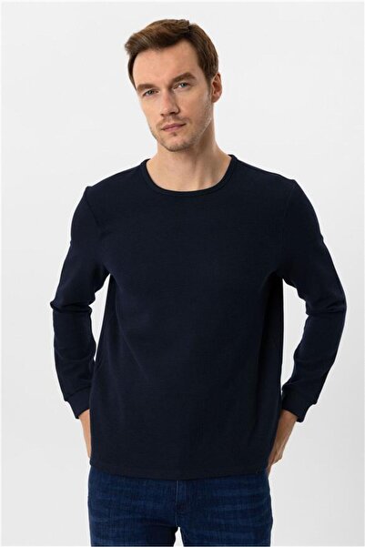 SÜVARİ Lacivert Slim Armürlü Bisiklet Yaka Triko