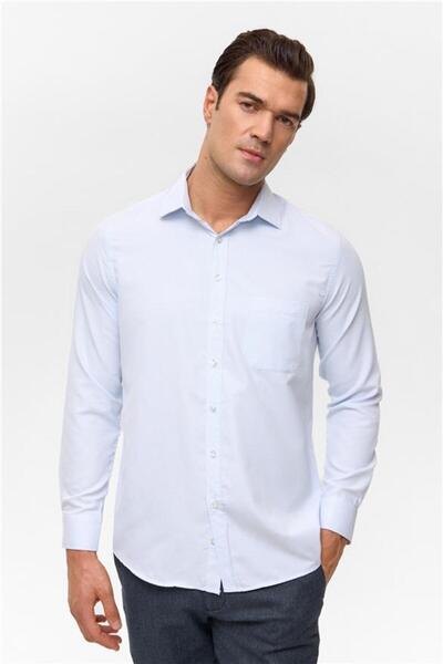 SÜVARİ Buz Mavi Regular Desenli Klasik Yaka Gömlek