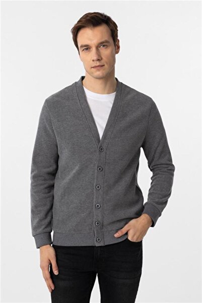 SÜVARİ Gray Regular Dobby V-Neck Cardigan