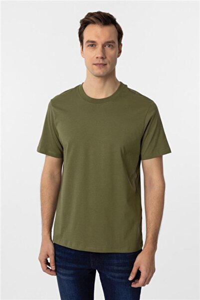 SÜVARİ Haki Regular Düz Bisiklet Yaka Tişört