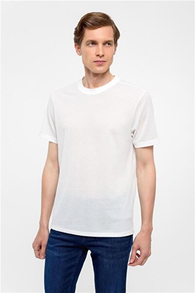 SÜVARİ Beyaz Regular Armürlü Bisiklet Yaka Tişört