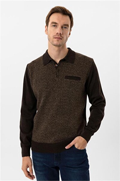 SÜVARİ Koyu Kahve Regular Armürlü Polo Yaka Triko