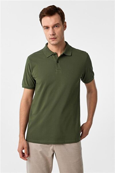 SÜVARİ Haki Slim Armürlü Polo Yaka Tişört