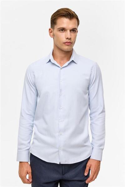 SÜVARİ Gri Slim Baskılı Klasik Yaka Gömlek