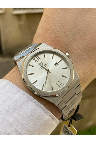 Reward ساعة يد رجالية مقاومة للماء لون فضي سوار فولاذي هدية