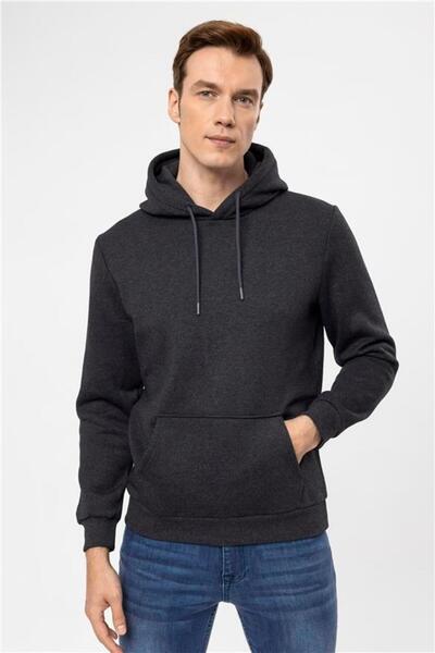 SÜVARİ Antrasit Regular Düz Kapüşonlu Yaka Sweatshirt