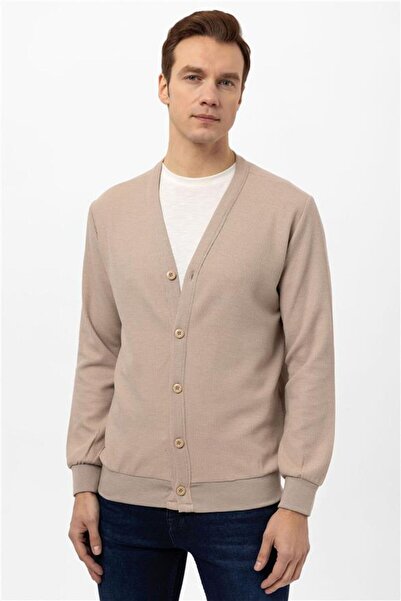 SÜVARİ Beige Regular Quilted Buttoned Collar Cardigan
