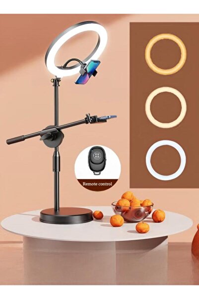 DOMEET حلقة إضاءة سيلفي مع حامل مكتب قابل للتمديد وحاملين للهاتف، حلقة إضاءة LED قابلة للتعتيم لكاميرا التجميل