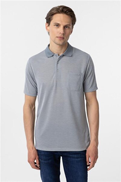 SÜVARİ Gri Regular Armürlü Polo Yaka Tişört