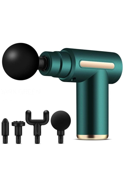 unbranded جهاز تدليك العضلات الصغير بالقرع، 6 سرعات، مزود بـ 4 رؤوس، لتدليك الأنسجة العميقة (أخضر)