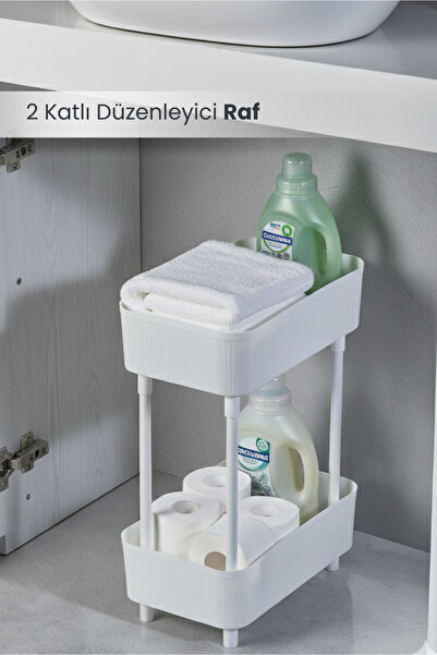 Orvila 2-рівнева біла шафа-органайзер для стільниці та дозатора для миючих засобів для ванної кімнати під кухонну мийку