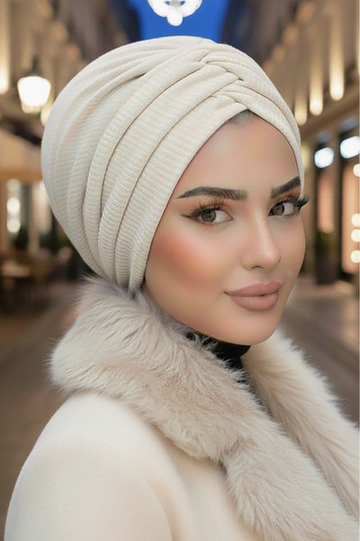 Aişe tesettür Taş Rengi Kışlık Büzgülü Bone