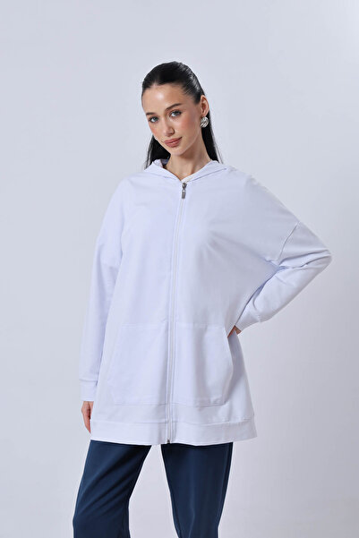 the basics Hooded Zippered Stretch Fabric Sweat Cardigan