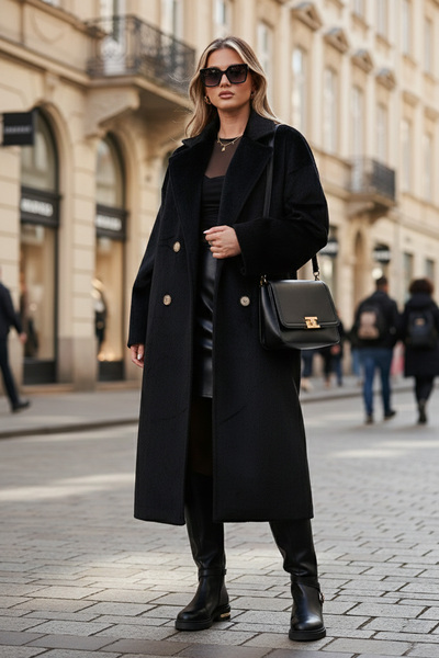 Lela Oversized Double-Breasted Lapel Soft Textured Long Coat Coat 6839610