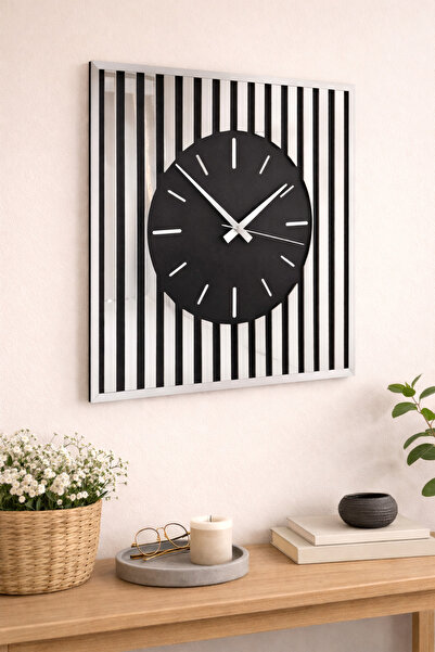 Karenza Home Modern Likya Time - Akar Sessiz Mekanizmalı Pleksi Aynalı - Ahşa...