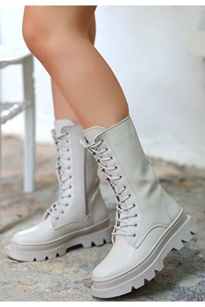 Zerenyus Cizme de iarnă cu șireturi Toir bej cu fermoar