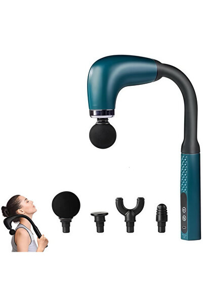 unbranded مسدس تدليك بمقبض ممتد، جهاز تدليك للظهر على شكل حرف U بأربعة رؤوس، 9 سرعات، تدليك للجسم (أزرق)