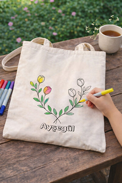 Cemira Kişiye Özel İsimli Boyama Çantası | Boyanabilir Bez Çanta