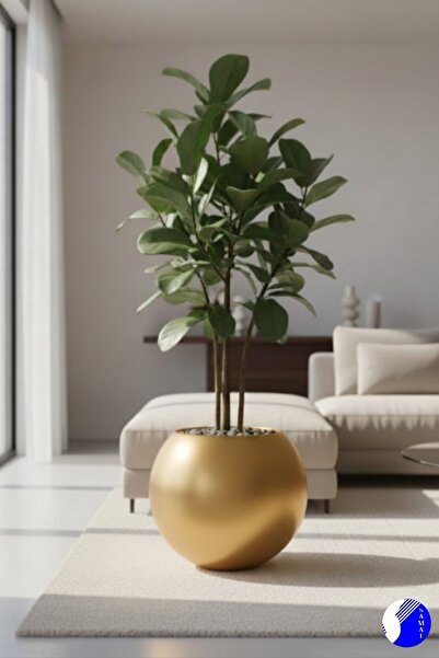 SAMAT Gold Renkli Küre Dekoratif Fiber Saksı 40cm X 35cm