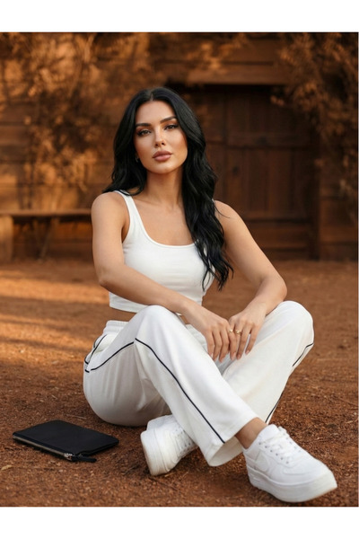 Miyalon Unısex İki İplik Beli Lastikli Oversize Bol Paça Baggy Eşofman Altı