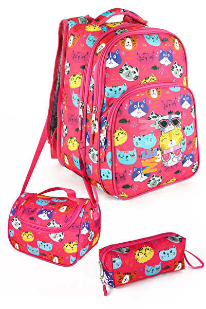 LUGMO 3 Liter Primary School Bag Set Girl Lined Cat Model