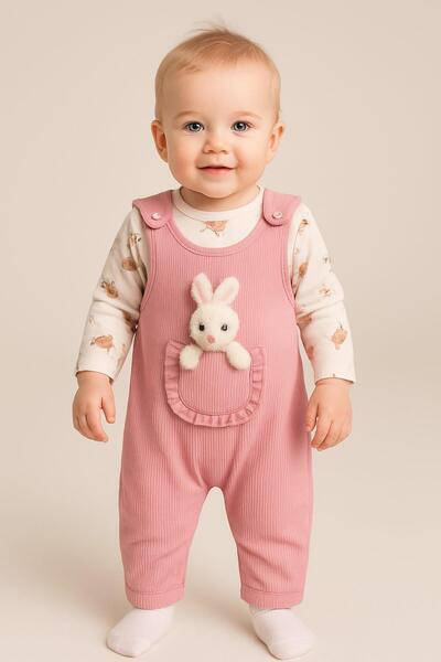dinamik çocuk Oyuncak Tavşanlı Fitilli Çıtçıtlı Kız Bebek Tulum Takımı 2’li T...