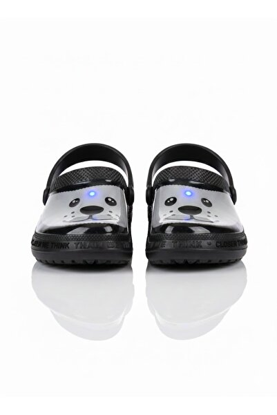 solariz Çocuk Ortopedik Işıklı Terlik Hafif Eva Kaymaz Taban Siyah