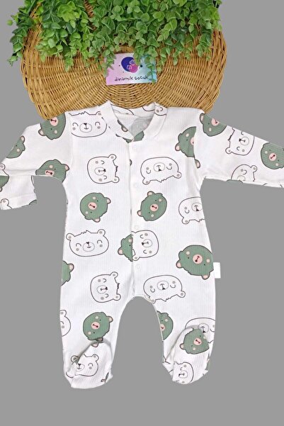 dinamik çocuk YENİDOĞAN BEBEK TULUM FİTİLLİ KUMAŞ AYICIK BASKILI PATİKLİ İNCE...