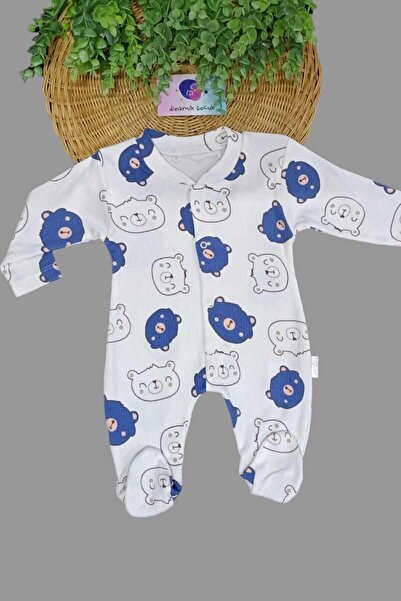 dinamik çocuk YENİDOĞAN BEBEK TULUM FİTİLLİ KUMAŞ AYICIK BASKILI PATİKLİ İNCE...