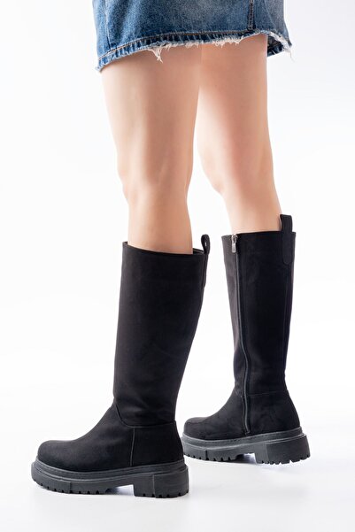 Zerenyus ZRİN-340 Premium Μαύρες Σουέντ Γυναικείες Μπότες με Φερμουάρ για Καθ...