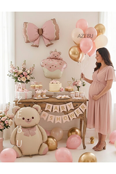Azebu Baby Shower Retro Ayıcık Temalı Kız Bebek Kutlama Seti