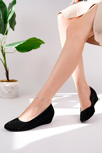 Akgün Terlik Kadın Siyah Taş Nubuk Şık Ev Ayakkabısı