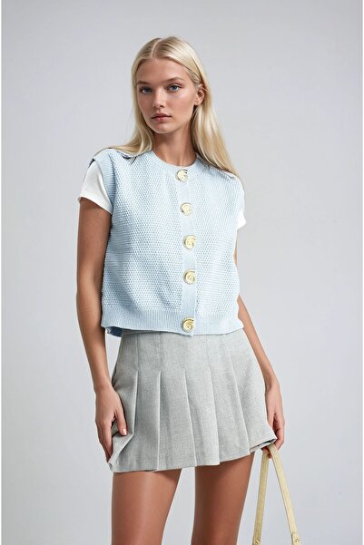 Lijuri Vestă pulover tricotată cu nasturi Helios Gold -ALBASTRU