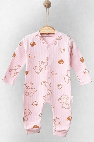 dinamik çocuk Unısex Bebek Ayıcık Baskılı Fitilli Kumaş Çıtçıtlı Yenidoğan Be...