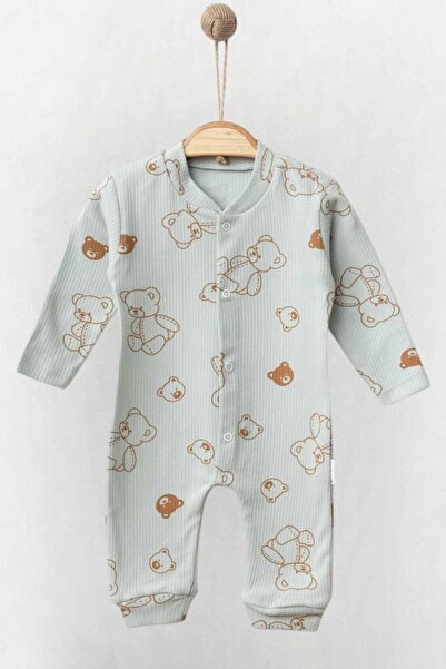 dinamik çocuk Unısex Bebek Ayıcık Baskılı Fitilli Kumaş Çıtçıtlı Yenidoğan Be...