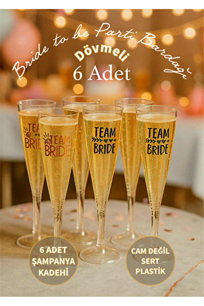 KARADENİZ PLASTİK Bride To Be Partisi Kadeh Şampanya Bardağı 6'lı Sert Plastik Kristal Şampanya Bardağı (Dövmeli)