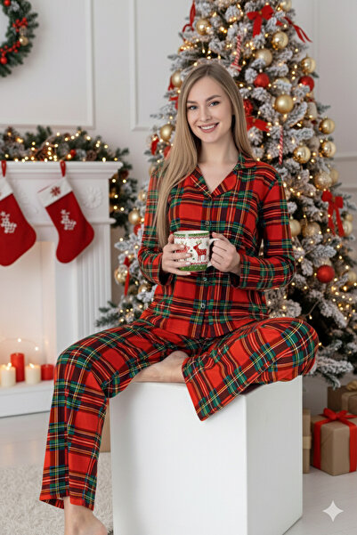 Cotpark Set de pijamale pentru femei, cu bumbac 100% nasturi, pentru Anul Nou 19117